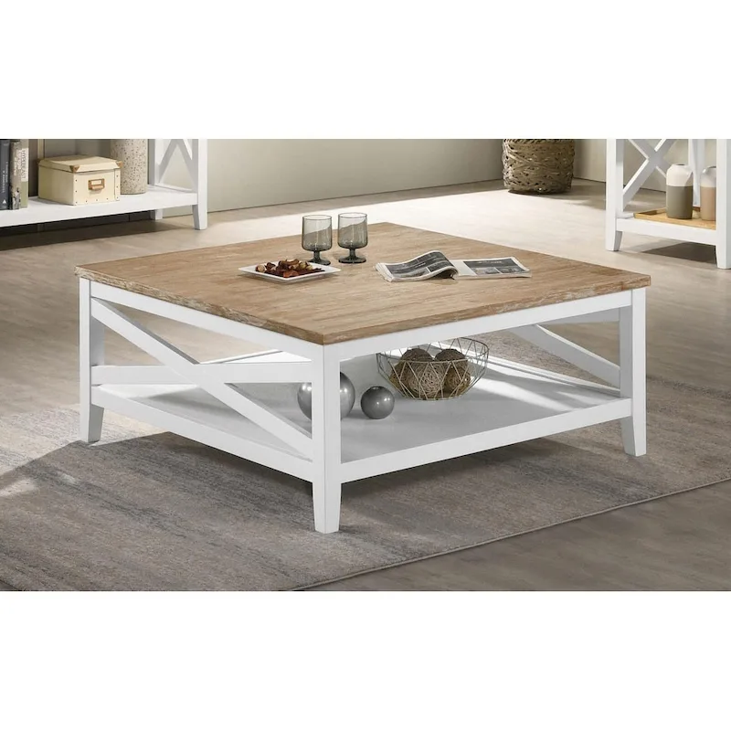 Brown and White Two-Tone Square Coffee Table
