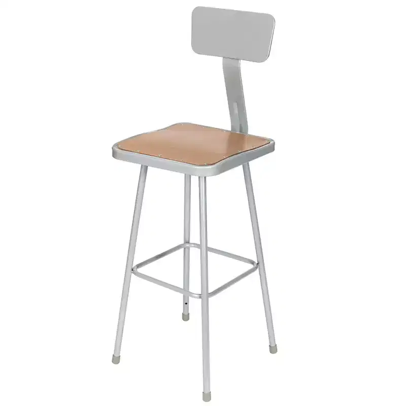 Hampden Furnishings 2pk 30" Clint Collection Stool with Backrest Gray: Wool Upholstery, Steel Frame, Abstract Pattern