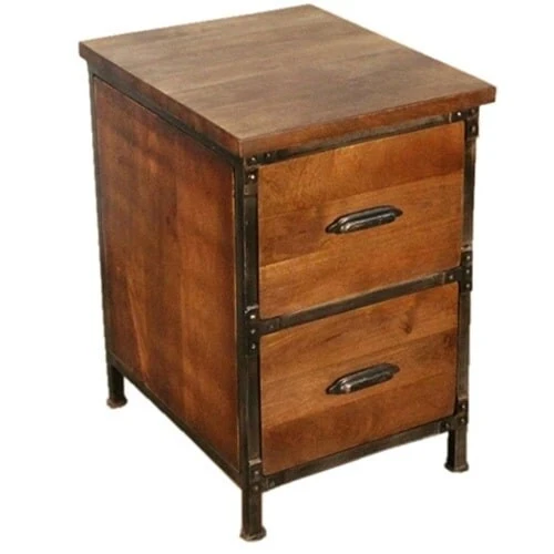 Solid Wood 2-Drawer Handmade Rustic Filing Cabinet / Side Table / Nightstand