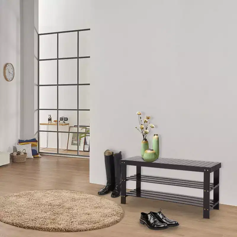 3-Tier Bamboo Shoe Rack Storage Bench, 35" Wide