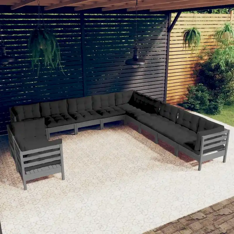 vidaXL Solid Pinewood Patio Lounge Set 12 Piece with Cushions Multi Colors - 25 x 25 x 24.6