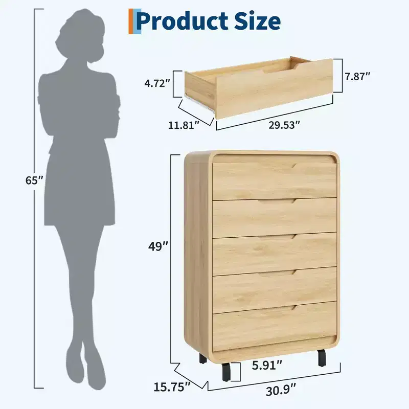 5 Drawers 30.9 Wide Dresser for Bedroom, 48 Tall Modern Wooden Chest of Drawers with Large Wood Storage,for Living Room