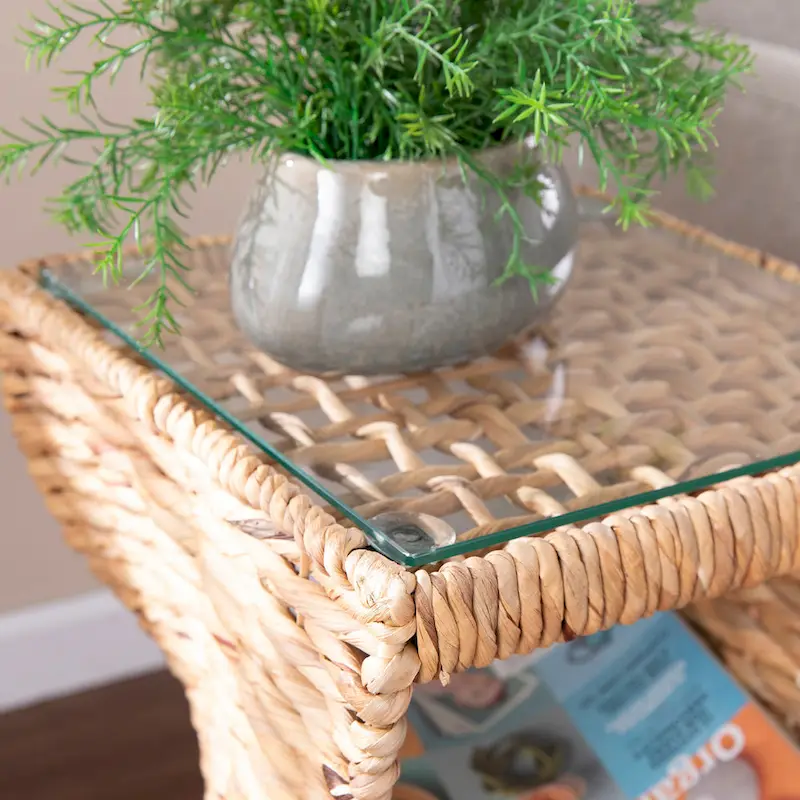 Coastal Natural Woven Water Hyacinth Side Table