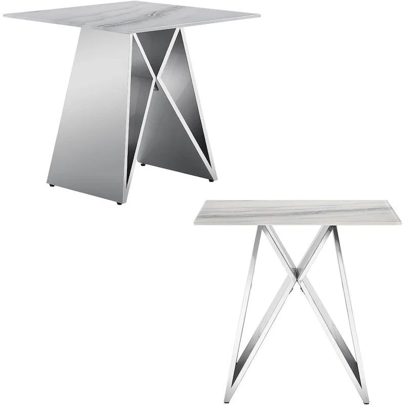 Luxurious Silver M Shape Base End Table Glass Accent Table