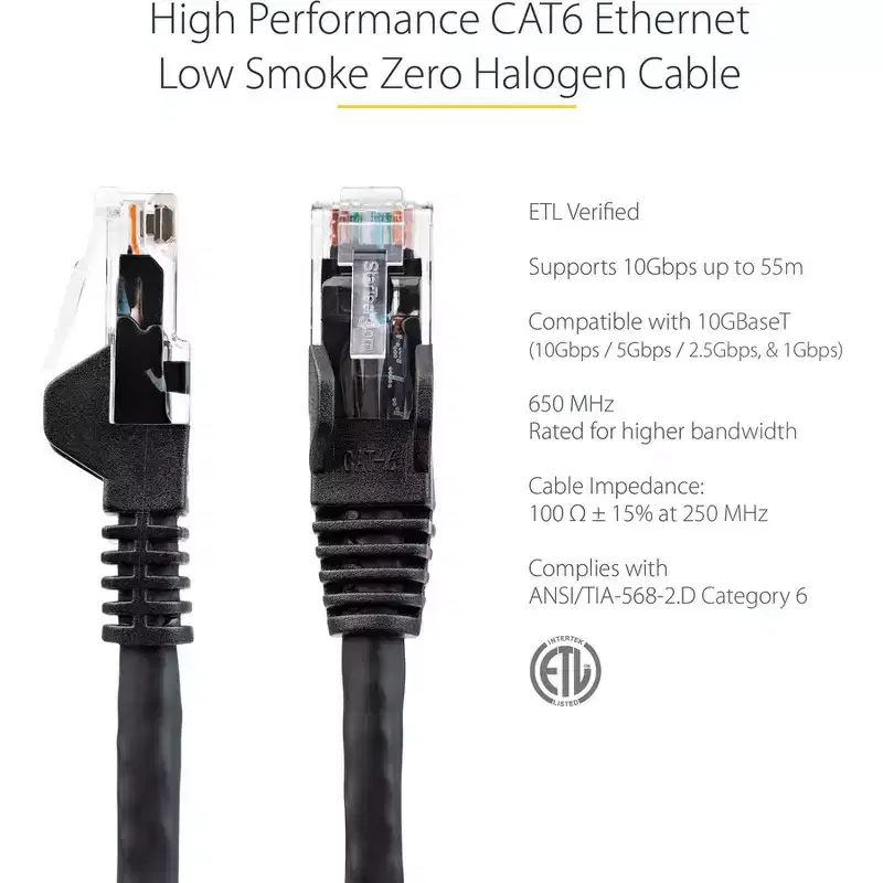 StarTech.com 6in LSZH CAT6 Ethernet Cable Black UTP Patch Cord N6LPATCH6INBK
