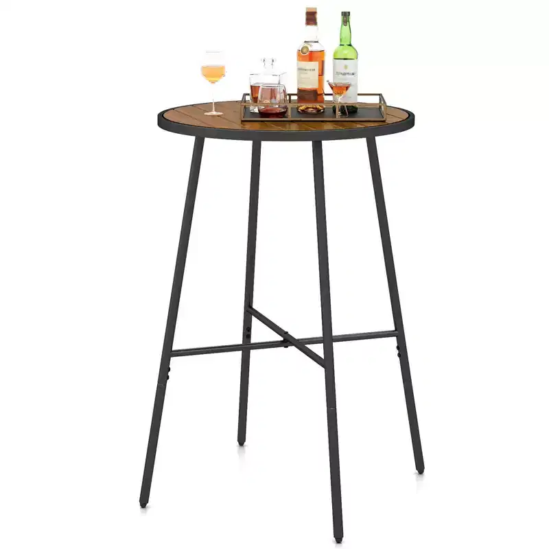 Costway 41 Bar Height Patio Table with Acacia Wood Top, Metal Frame for Balcony, Backyard