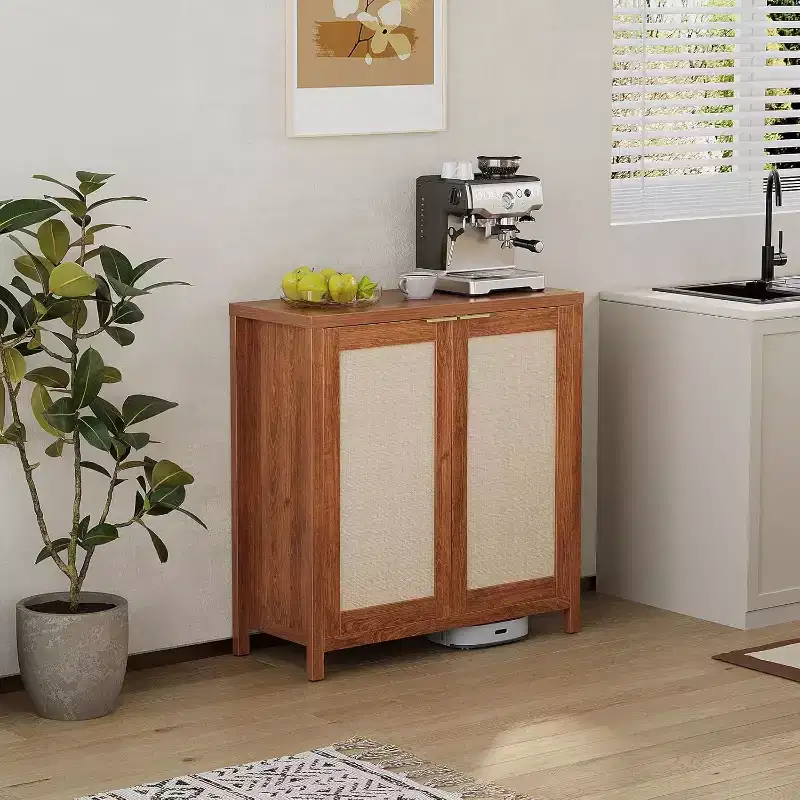 Wicker Storage Cabinet with Doors and Adjustable Shelves Modern Sideboard/Dining Sideboard Suitable for Living Room, Dining Room