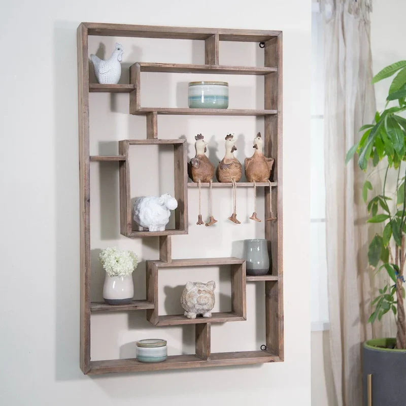 Brown Wooden Multi-Layer Wall Shelf