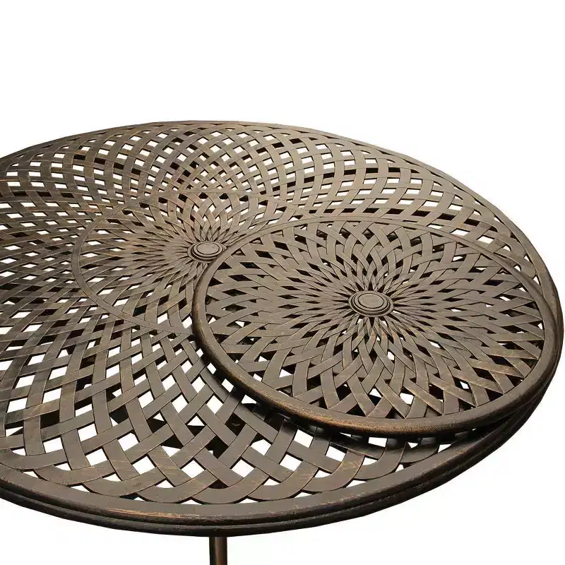 59" Contemporary Modern Mesh Lattice Aluminum Round Dining Table with Lazy Susan - Bronze - Oakland Living
