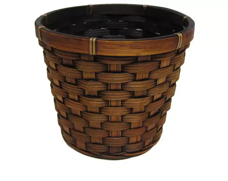 Napco Imports Dark Brown Woven Bamboo Basket with Liner, 6.5-Inch, Planter Cover