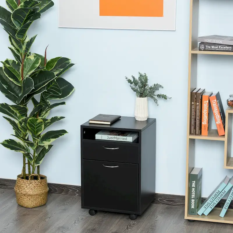 24 Mobile Printer Cart with 2 Drawers, Black