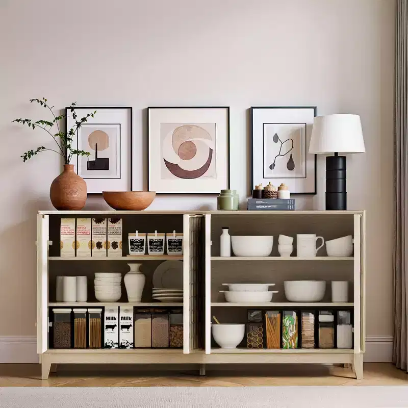 Ora Maison 60 Sideboard Buffet Cabinet  4-Door Accent Storage Cabinet with Adjustable Shelves for Dining Room and Living Room