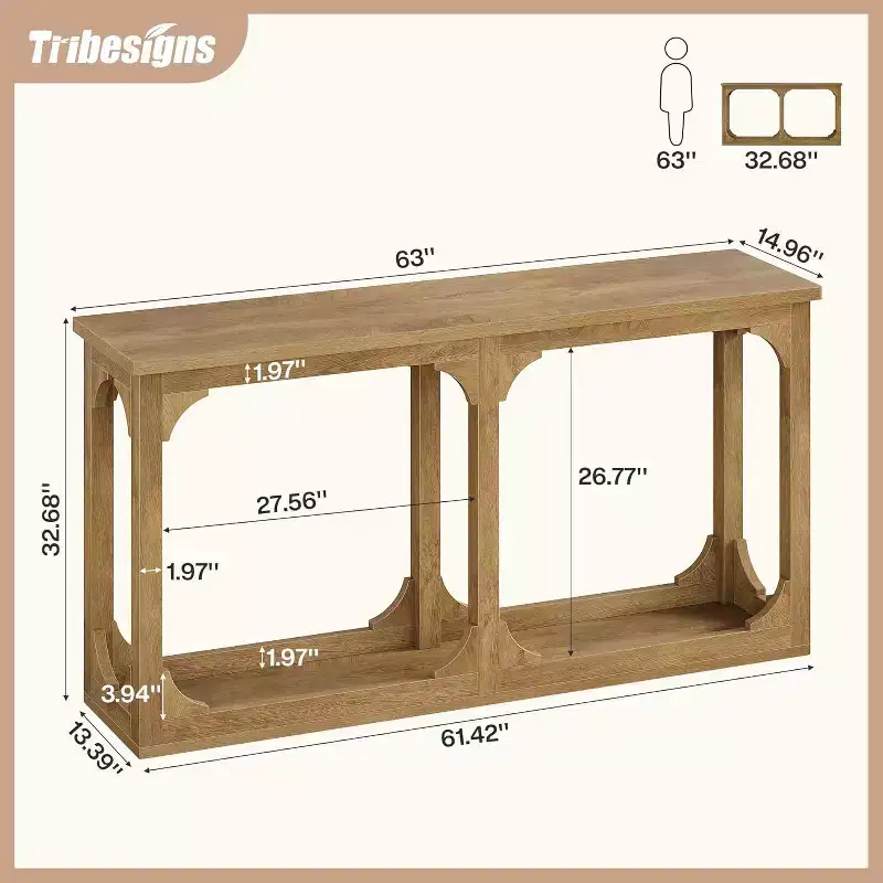 Lantine Console Table with Storage, 63-Inch Farmhouse Entryway Sofa Table Behind Couch for Living Room Hallway, Foyer