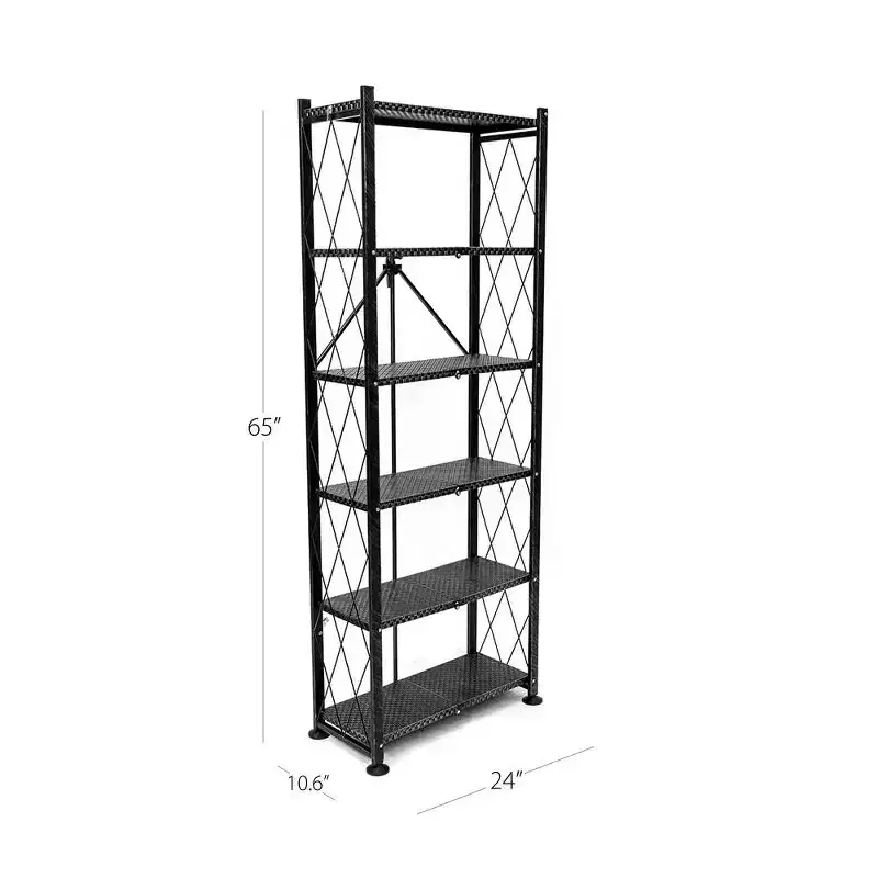 Origami 2 Pack 6 Shelf Bookcase Open Style Organizer Freestanding Large Book Shelf Modern Living Room Vertical Furniture, No Assembly Required, Black