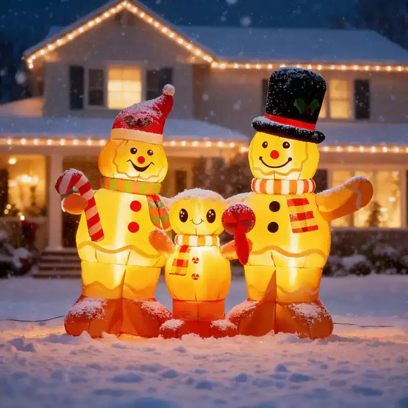 6.3FT Christmas Inflatable Decoration, Inflatable Gingerbread Man Family Blow Up Yard Decorations for Holiday Party Front Yard Lawn Garden Decor