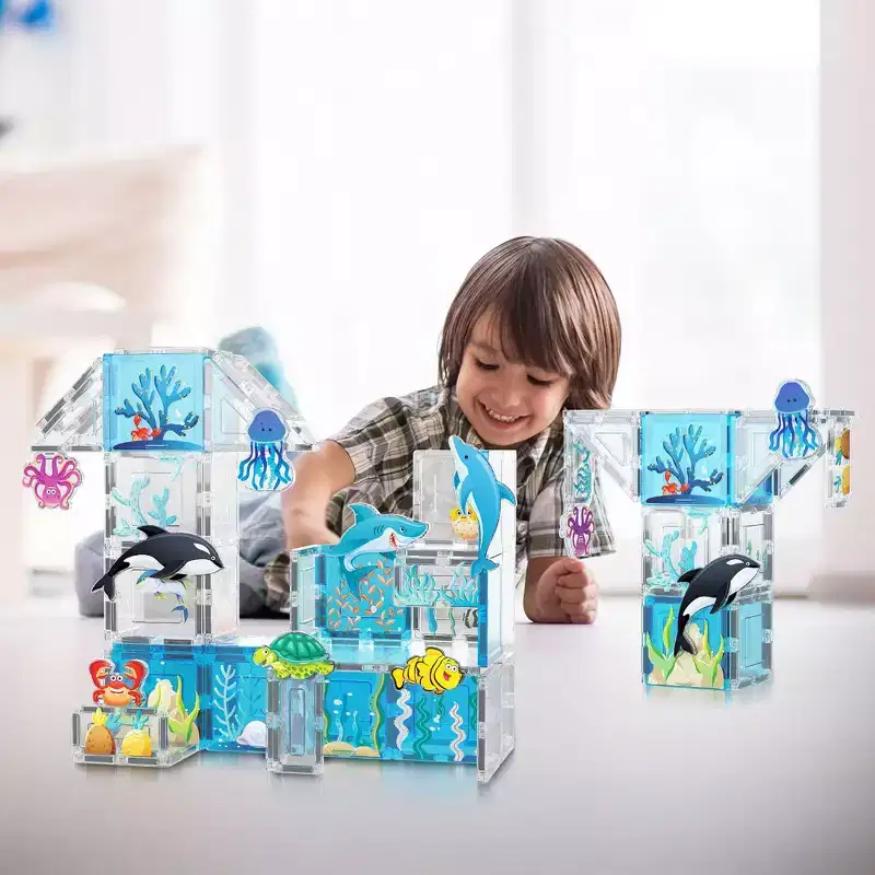 PICASSO-TILES Magnetic Tiles for Kids  Marine Animal Theme 52PCS STEM Construction Building Blocks Educational Toy