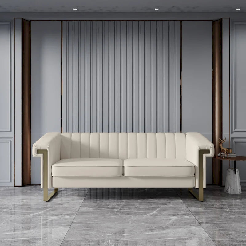 Takefuns Traditional Chesterfield Tufted Velvet Sofa, Couch with Removable Cushions and Gold Legs