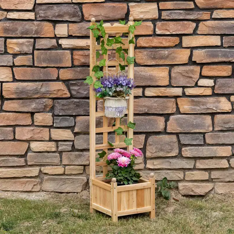 Outsunny Raised Garden Bed with Trellis Board Back & Strong Wooden Design & Materials