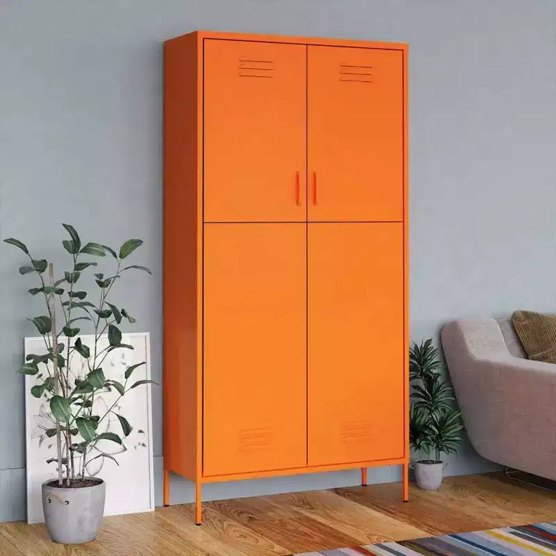Wardrobe Orange Powder-Coated Steel Large Wardrobe Rectangular