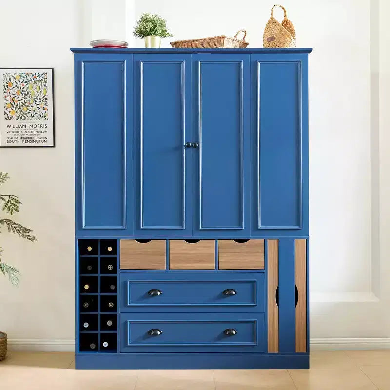 Whisen 71'' Tall Freestanding Kitchen Pantry, Large Dining Storage Cabinet Cupboard Sideboards With 4 Foldable Doors, Shelves, Wine Racks