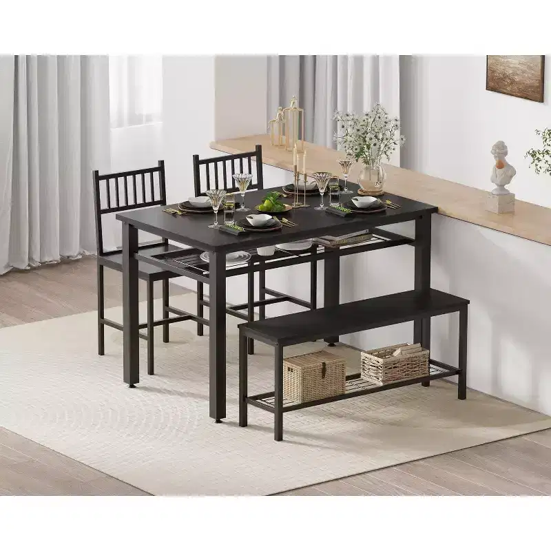47 Modern Dining Table Set for 4 with Chairs and Storage Bench, for Small Space or Apartment