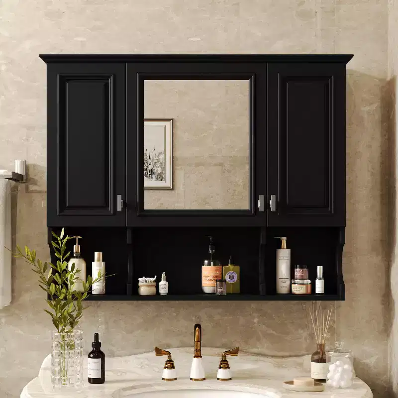 CASAINC 35 x 28 Wall Mounted Mirror Medicine Cabinet with Open Shelves, Modern Bathroom Storage Cabinet
