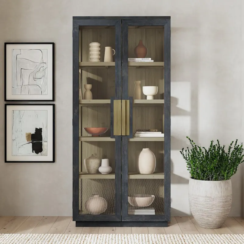 Whitewash / Black Reclaimed Pine Wood Display Cabinet for 1