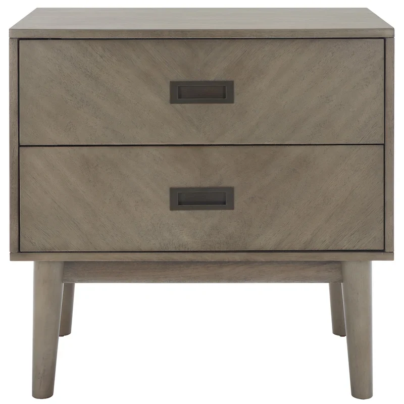 Mid-Century 2-Drawer Nightstand with Herringbone Pattern