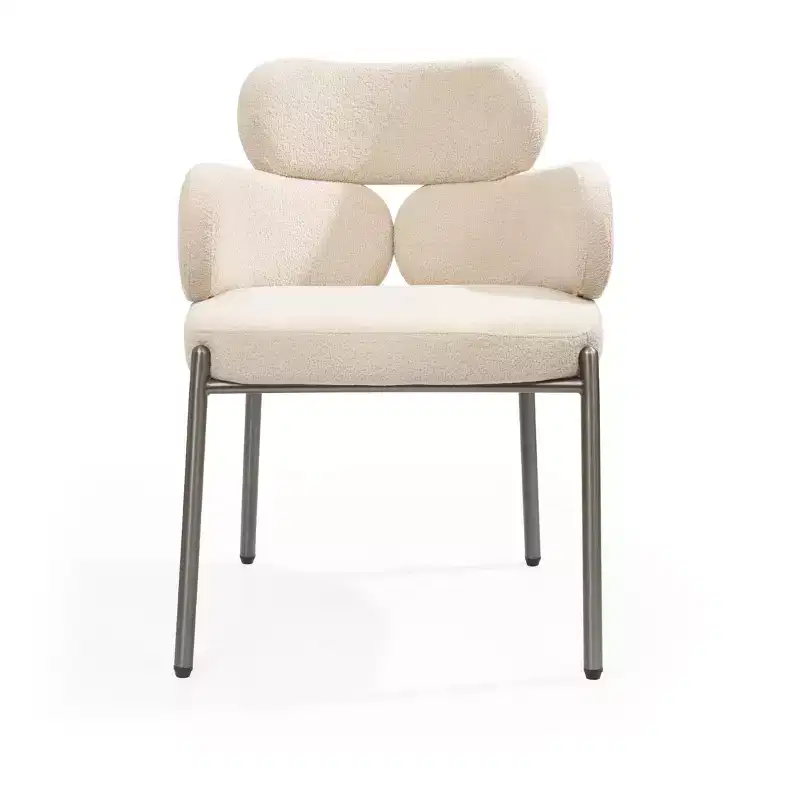 HomeRoots Beige and Gunmetal Boucle and Steel Dining Arm Chair
