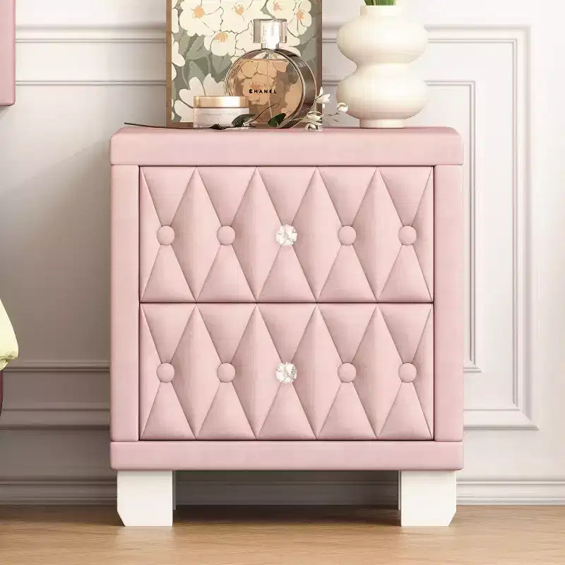 Elegant Velvet Luxury Velvet 2 Drawer Nightstand for Bedroom Living Room