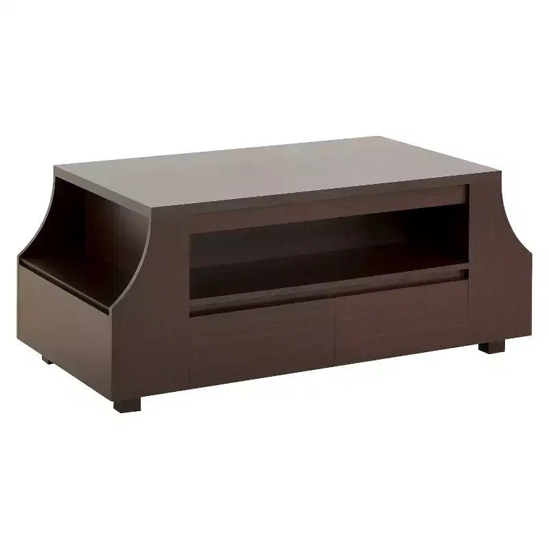 Carmona Contemporary Coffee Table �C Walnut, Hidden Drawers & Side Shelves