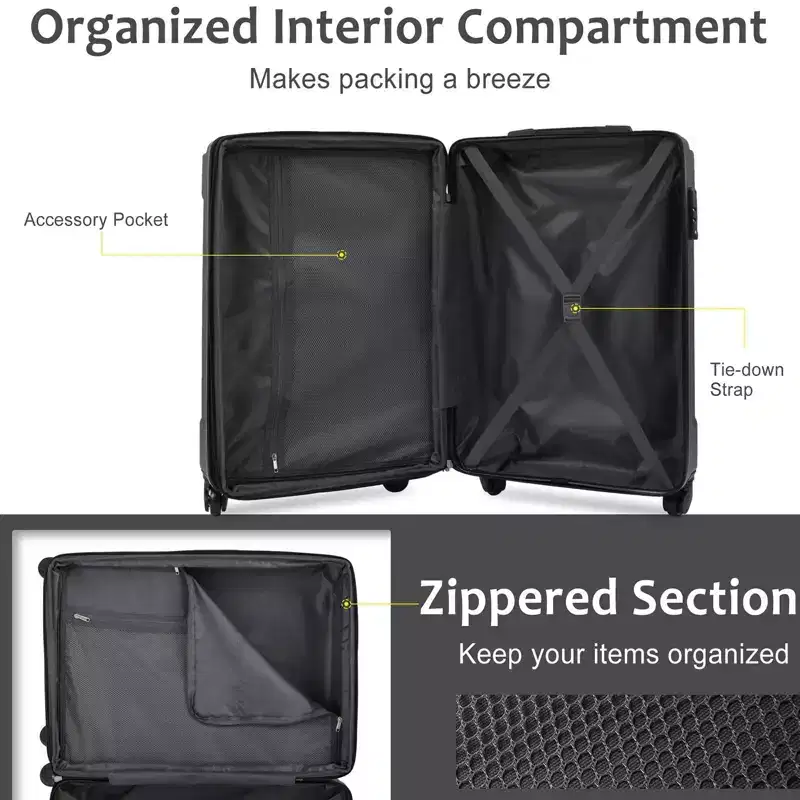 NAYSAYE Hardshell Luggage 20 Inch Lightweight ABS Carry On Suitcase with Double Spinner Wheels and TSA Lock for Travel, Black, 13.6*8.3*21.5