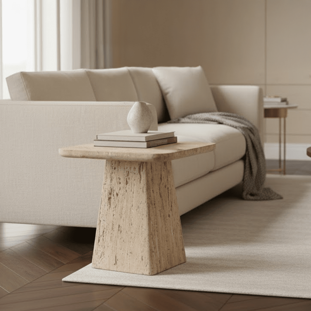 Travertine Square Side Table