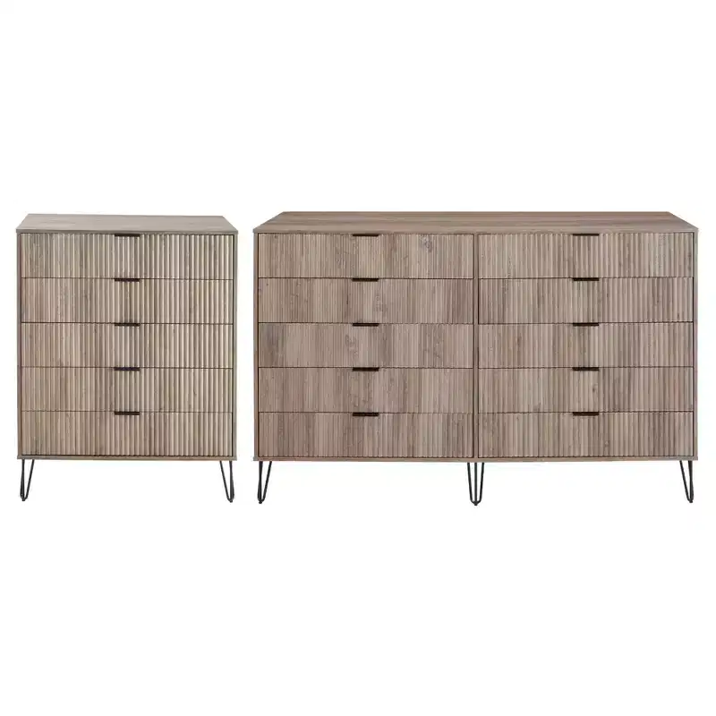 Manhattan Comfort Dumbo 2pc Modern 5 Drawer Dresser and 10 Drawer Double Dresser Set