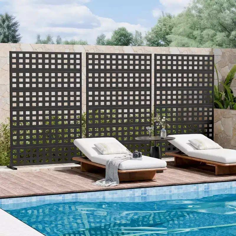 MAYEERTY Grid Black Galvanized Steel Room Divider, 72x47x16, 6-Piece Double-Sided Sturdy Privacy Screen