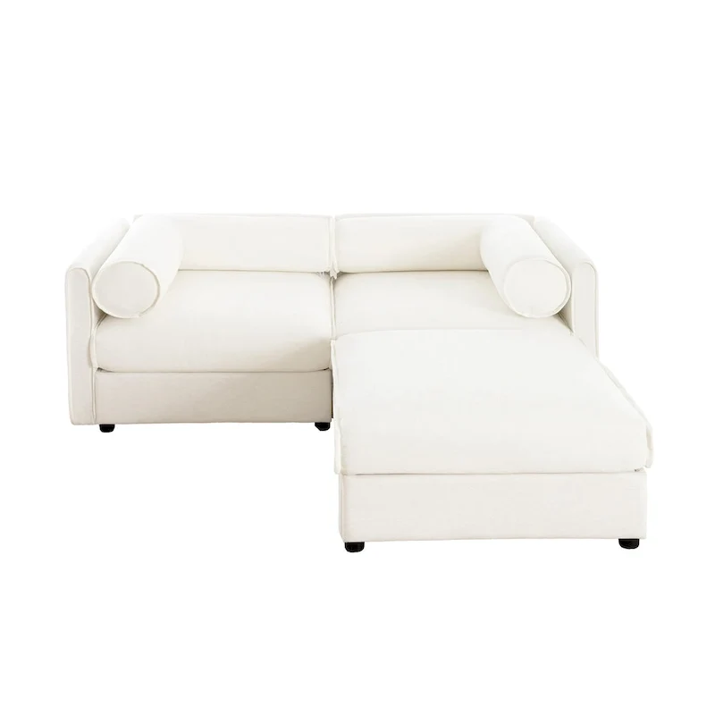 Chenille Loveseat Sofa with Storage Ottoman Blue Green White
