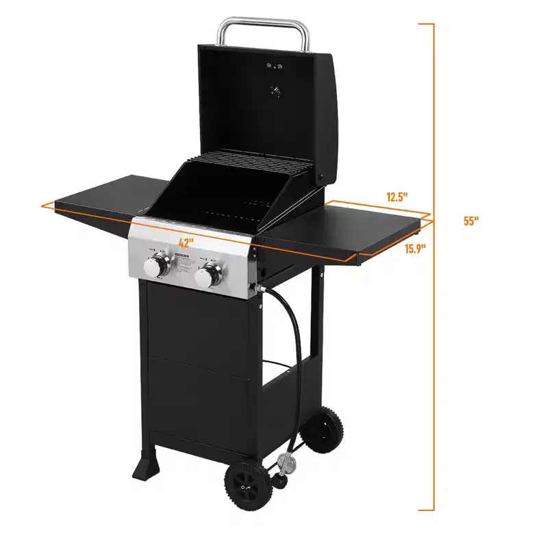 Karl Home 2-Burner 24000 BTU Propane Grill with Foldable Side Tables & Wheels