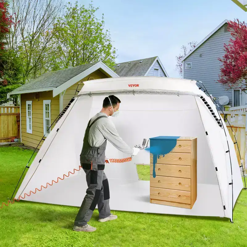 VEVOR Portable Paint Booth, Larger Spray Paint Tent with Built-in Floor & Mesh Screen, Painting Tent Station, 10x7x6ft Spray Paint Shelter, White