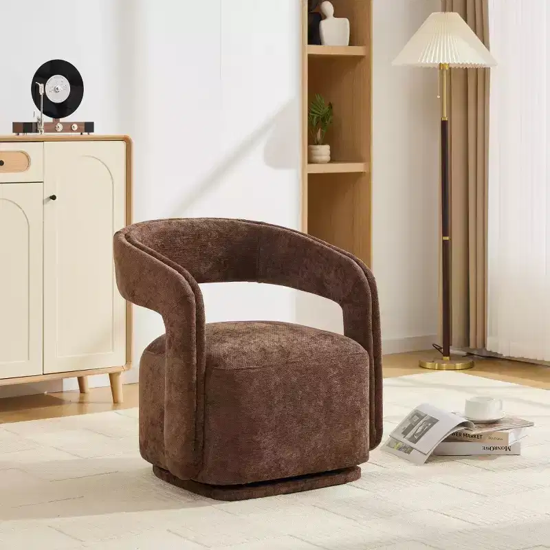 Modern Swivel Accent Chair with Curved Backrest and Chenille Upholstery