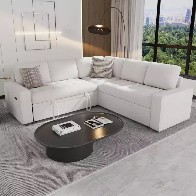 Dyonery 5 Seat L Shaped Modular Sectional Sofa with Pull Out Bed, USB Ports, Adjustable Backrest & Storage, Tool-Free Assembly