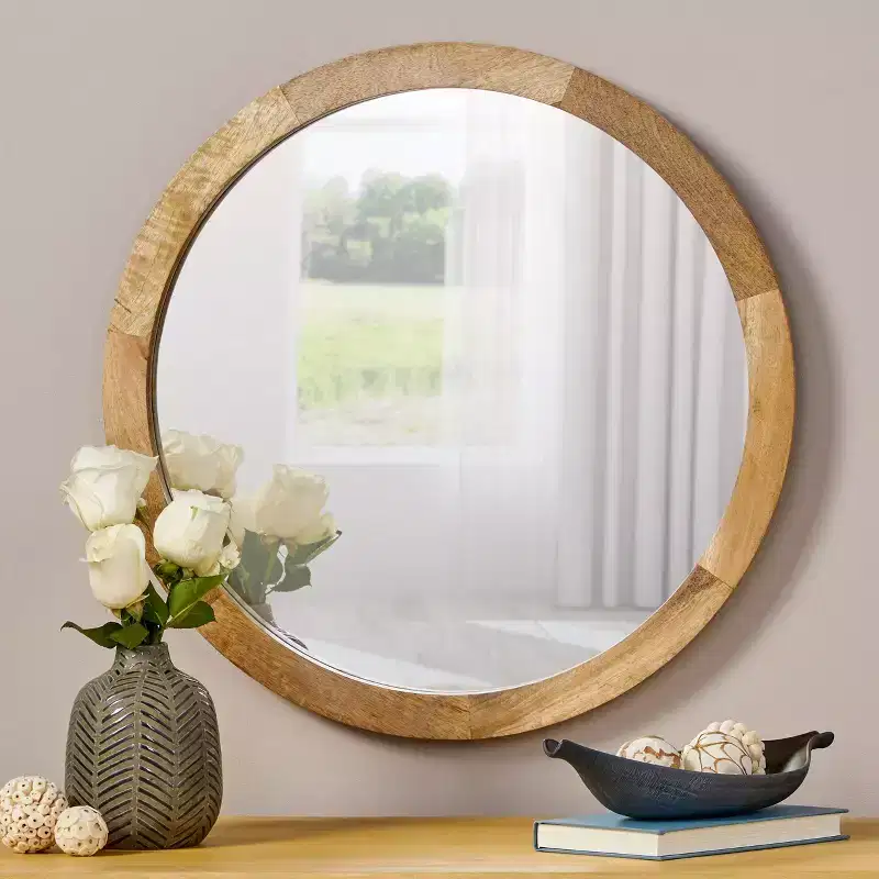 Christopher Knight Home Cheval Modern Handcrafted Mango Wood Round Wall Mirror