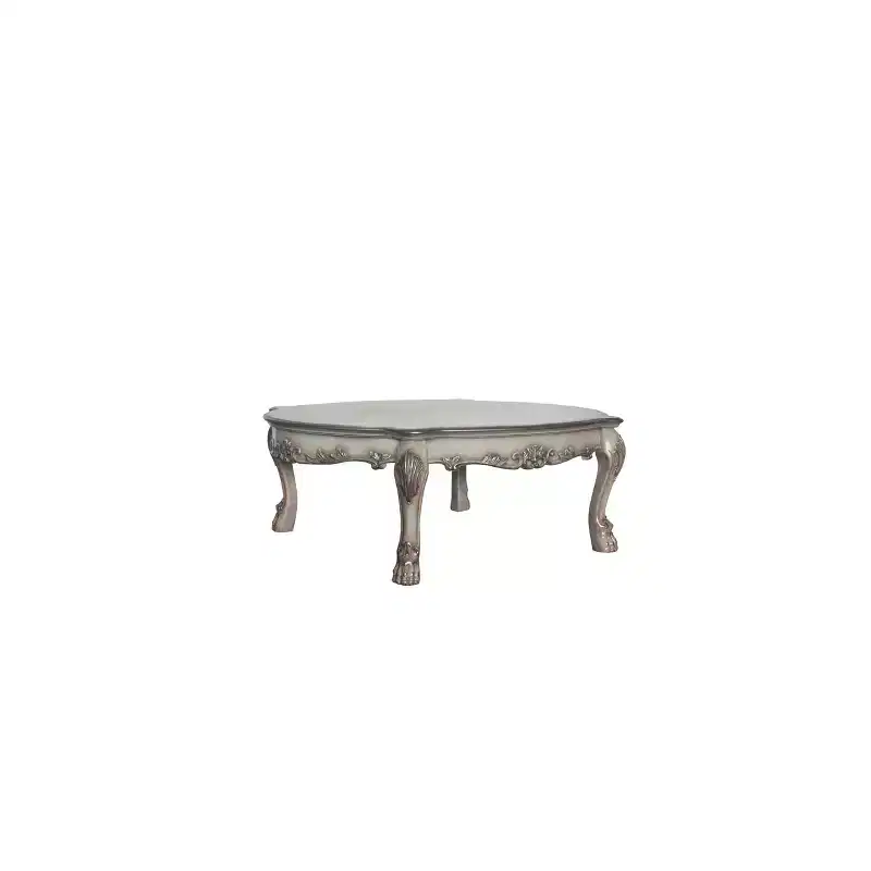 White Oval Coffee Table, Wood Composite, 4-Leg