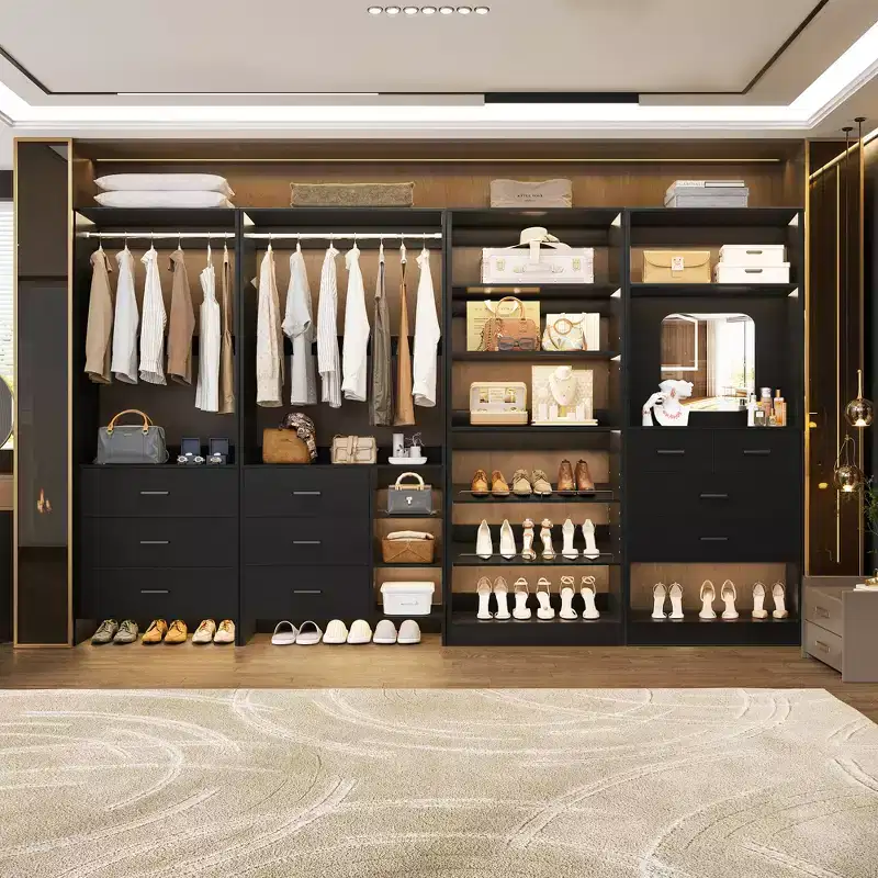 Besiost Closet System with Drawers, Mirror and Shoe Racks