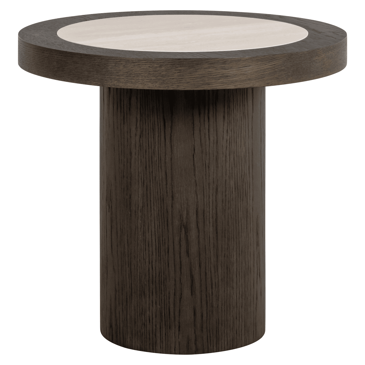 Deep Brown Wooden Side Table with Travertine Top