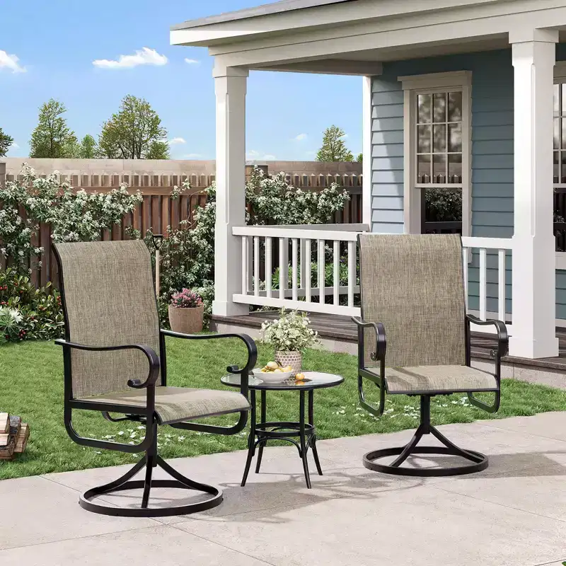 360Swivel Chairs Set of 2, Rocking Dining Chairs with All-Weather Textilene Fabric, Deck Rocker Seat with High Back for Backyard, Poolside