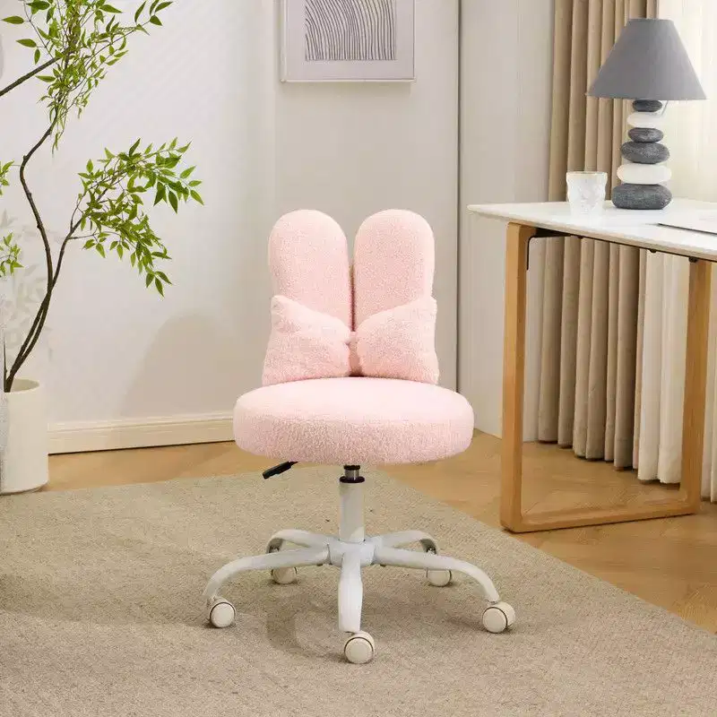 Adjustable Bow Teddy Fabric Bunny Ear Swivel Accent Chair