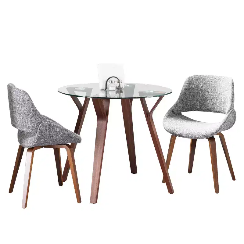 LumiSource 3pc Folia Fabrico Dining Set Walnut Wood Glass/Gray