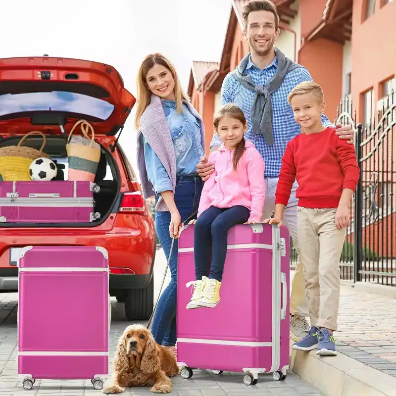 NAYSAYE Luggage 4 Piece Set with Cosmetic Case Hardside Spinner Suitcases TSA Lock for Travel, Pink, 31.62*20.54*12.46