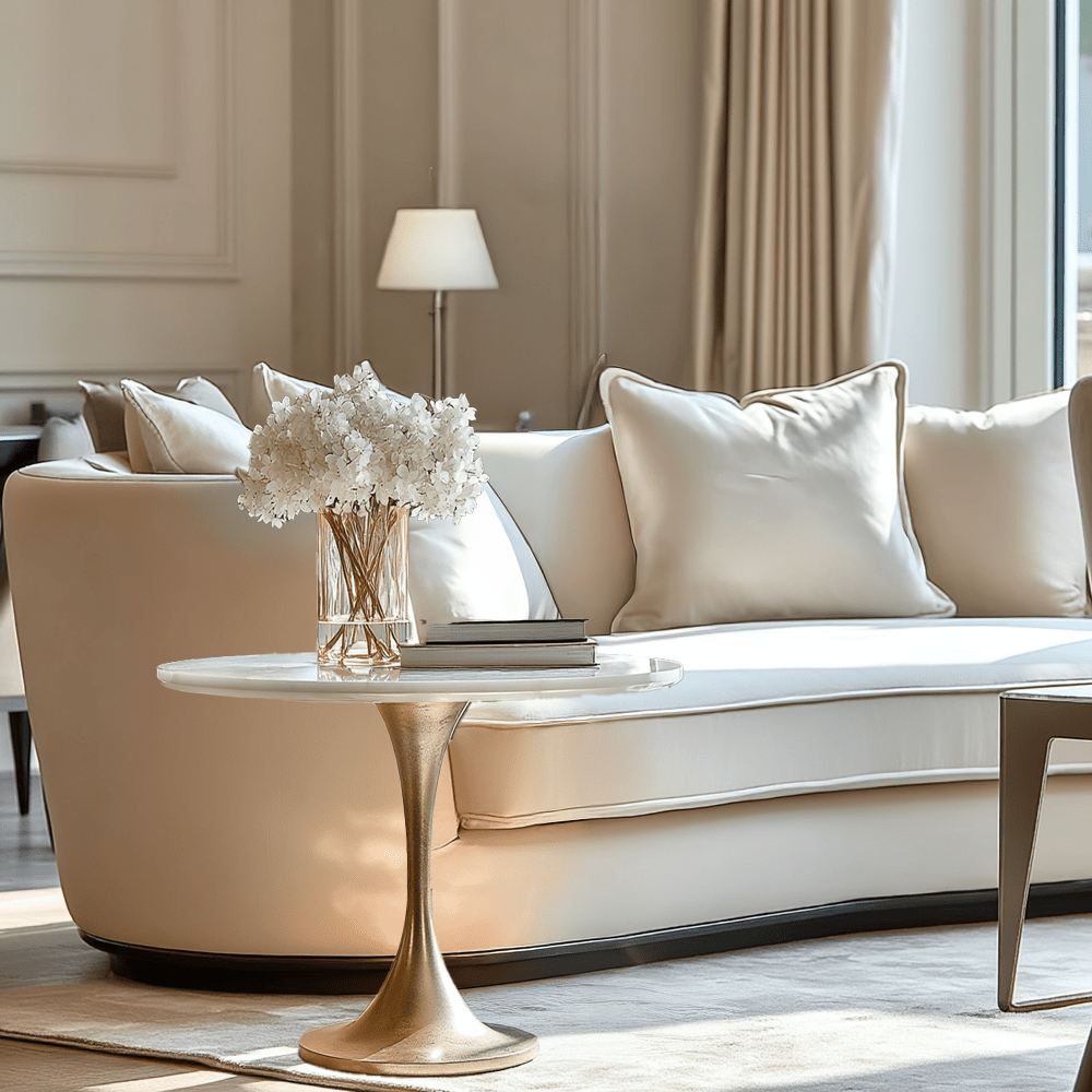 Gold Side Table with White Marble Top