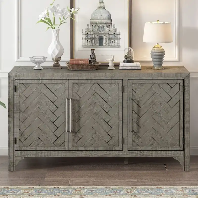 Storage Cabinet Sideboard with Pine Veneer and Adjustable Shelves